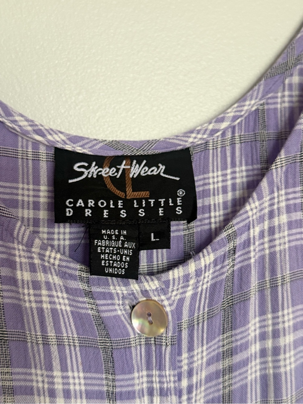 90s Lavender Button Up Plaid Dress - Picture 2 of 4